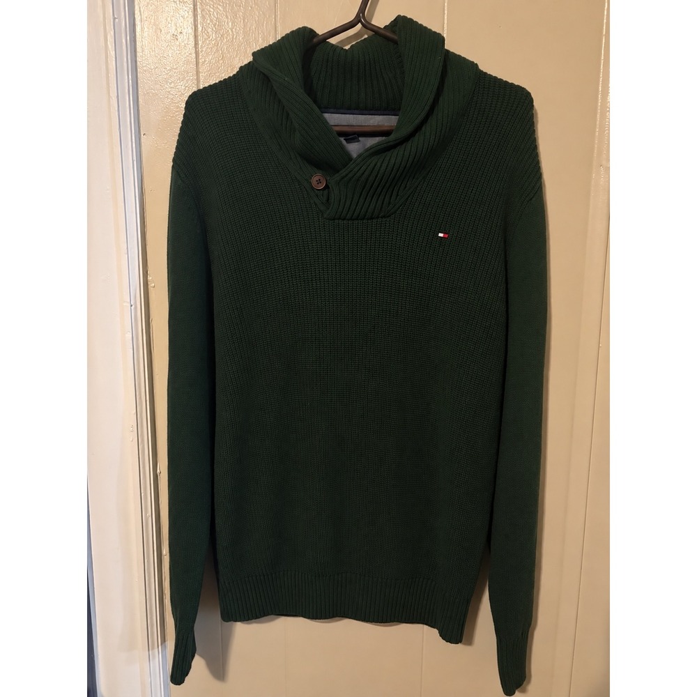 Tommy Hilfiger Mens Green Shawl Collar Button Knit Sweater Size M